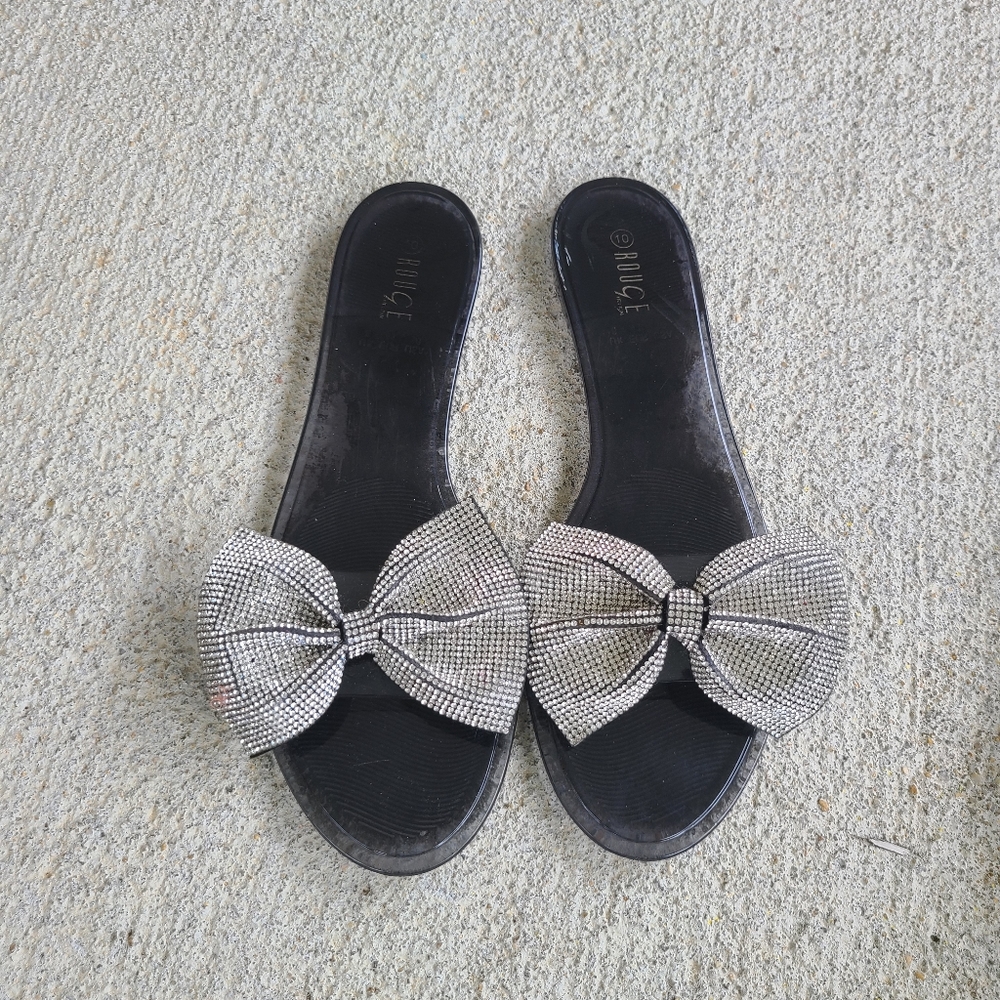 Rhinestone Bow Slide Sandals
